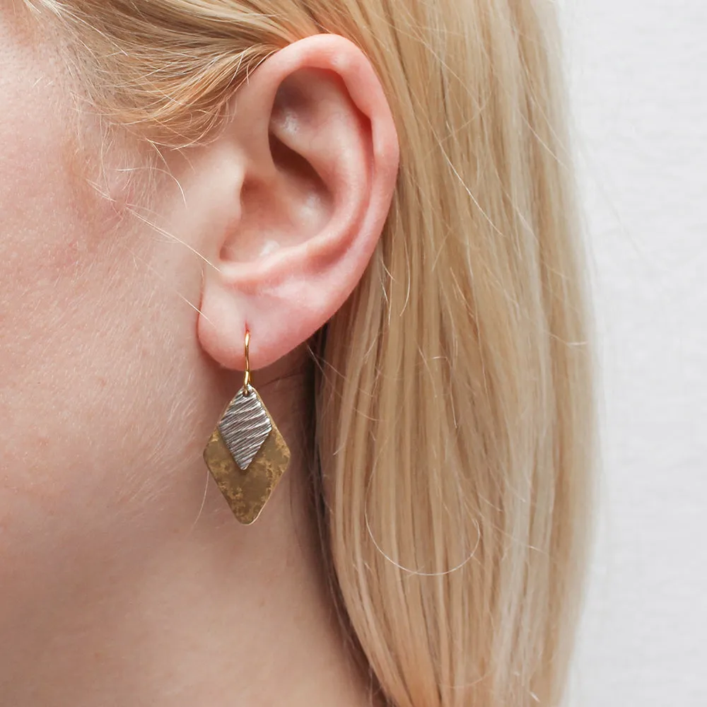 Layered Textured Diamonds Wire Earring