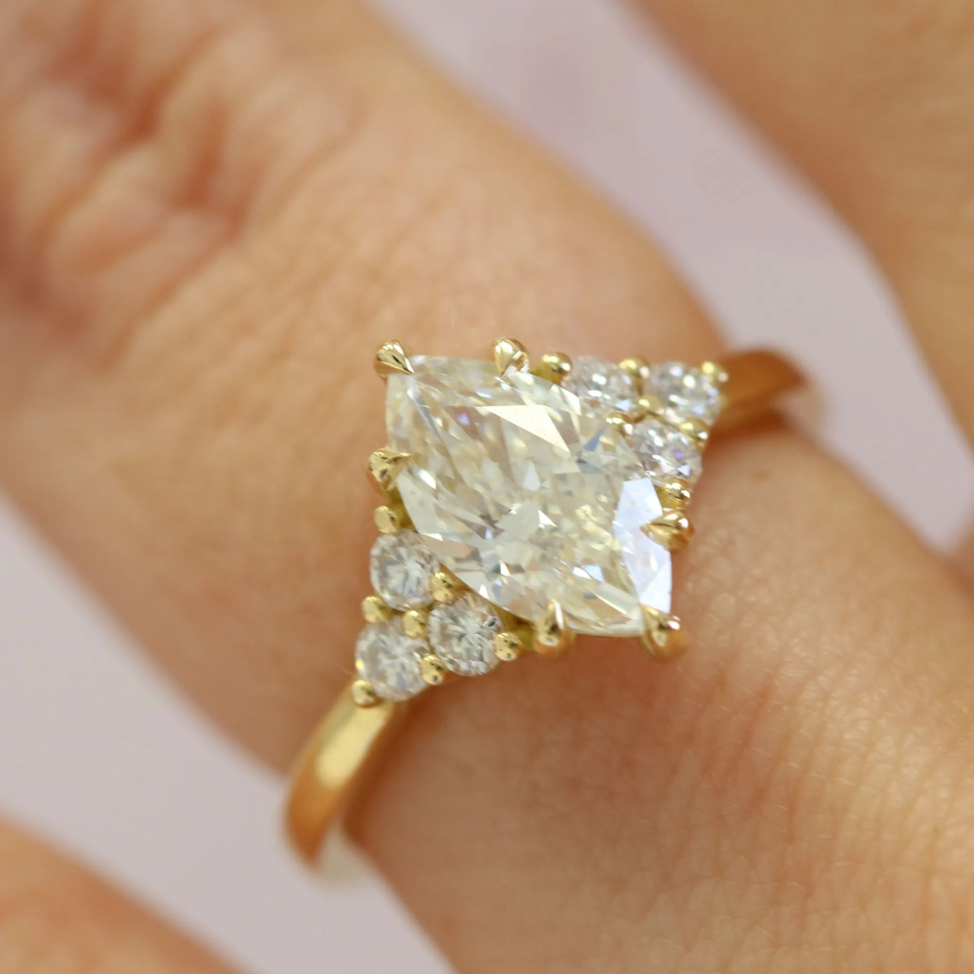 Light Waves plain Band Natural Marquise  Diamond Engagement Ring