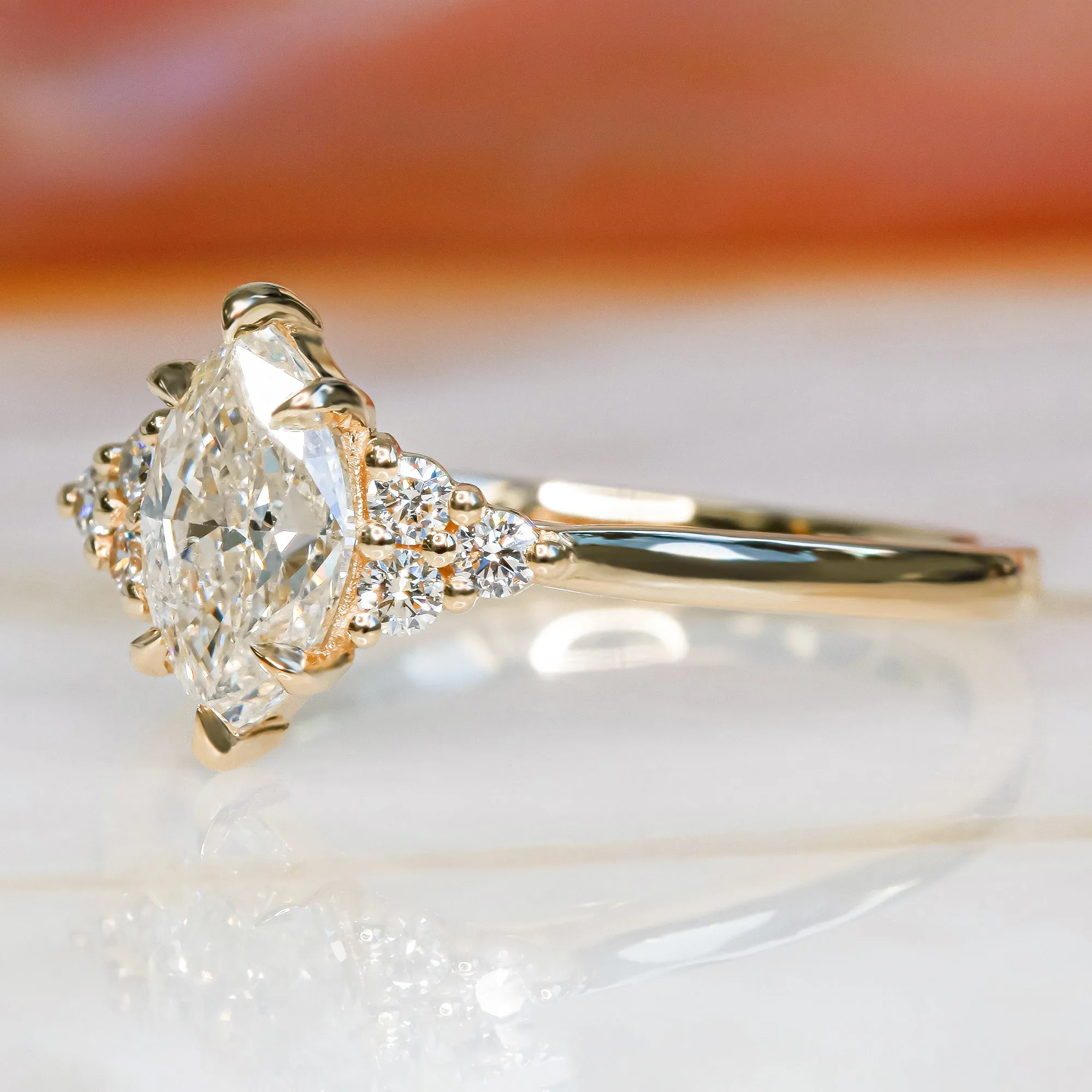 Light Waves plain Band Natural Marquise  Diamond Engagement Ring