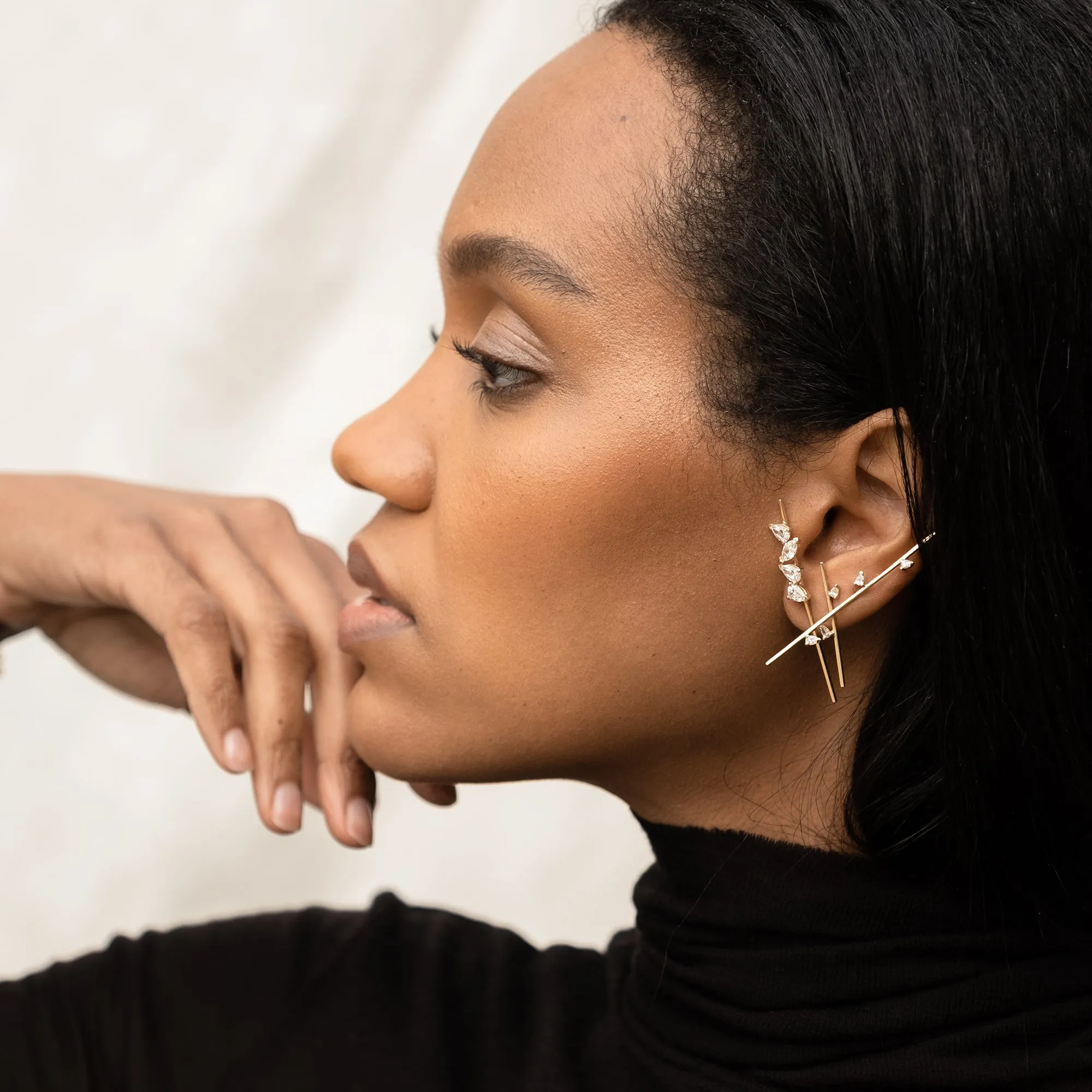 Linear Diamond Cluster Earring - 50mm