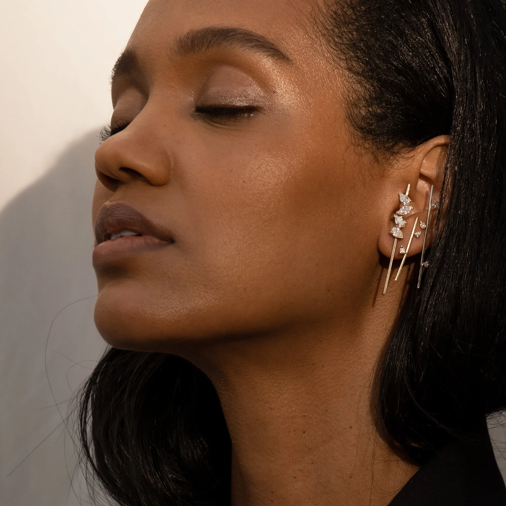 Linear Diamond Cluster Earring - 50mm