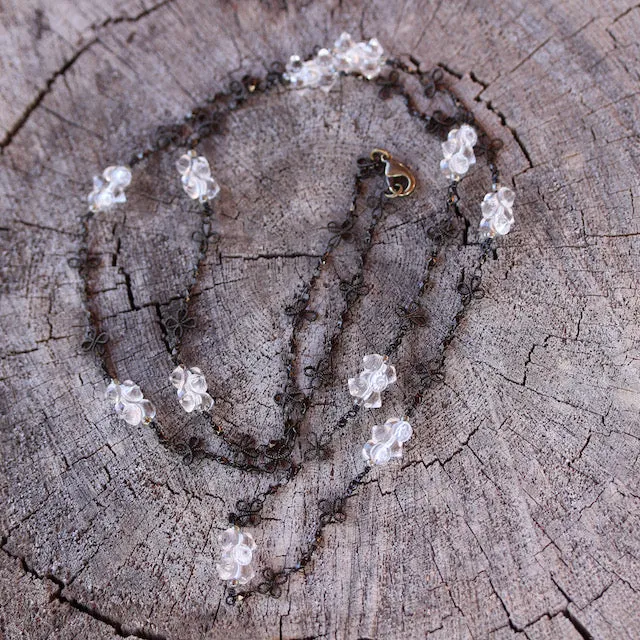 Long flower chain necklace with double point crystals