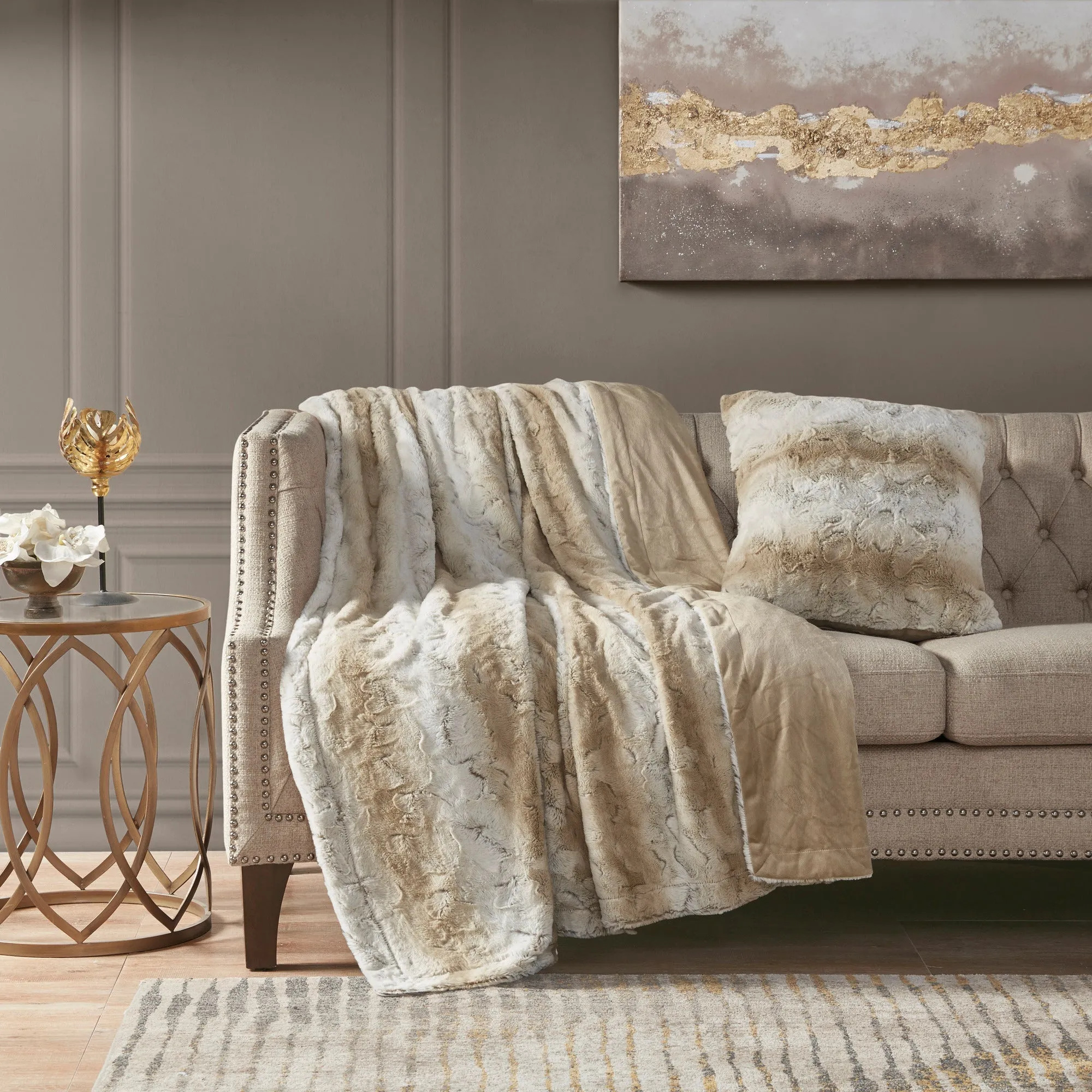 Marselle Faux Fur Square Pillow Brown
