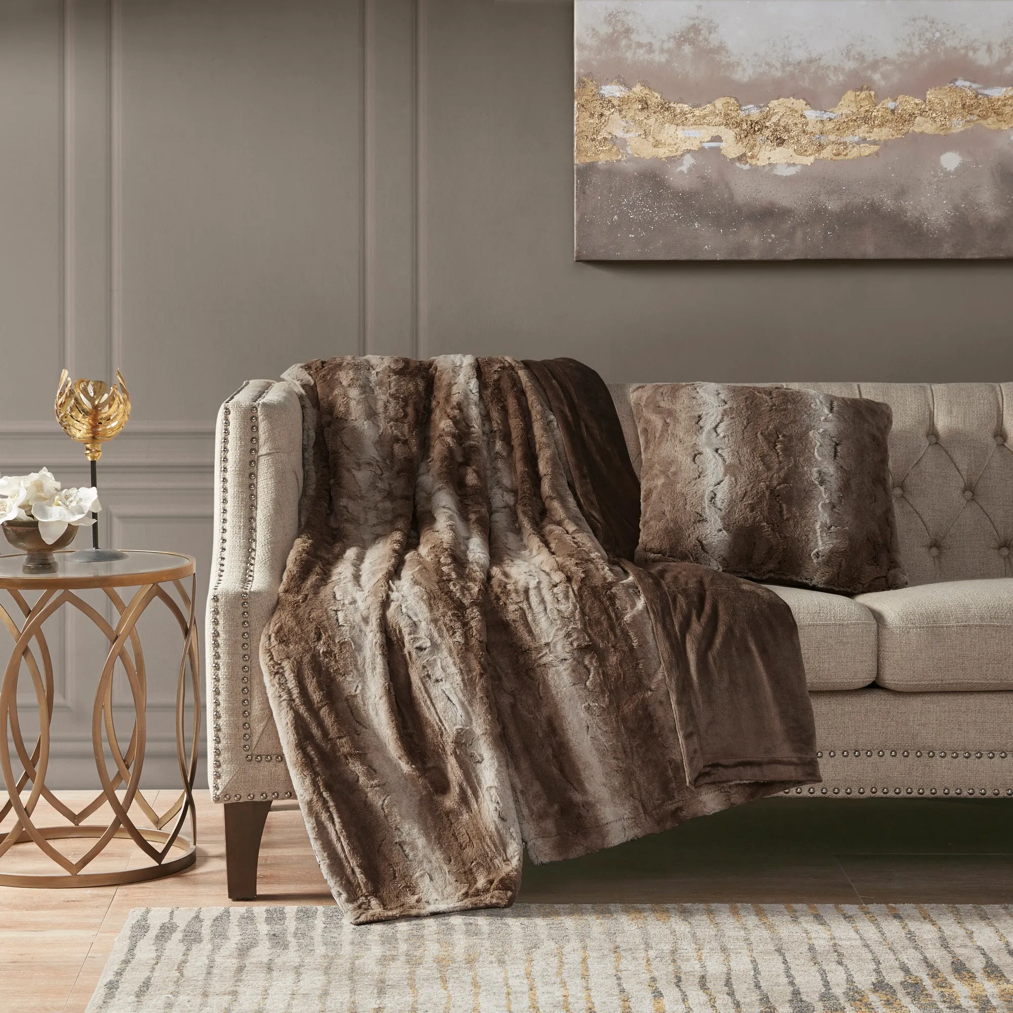 Marselle Faux Fur Square Pillow Brown