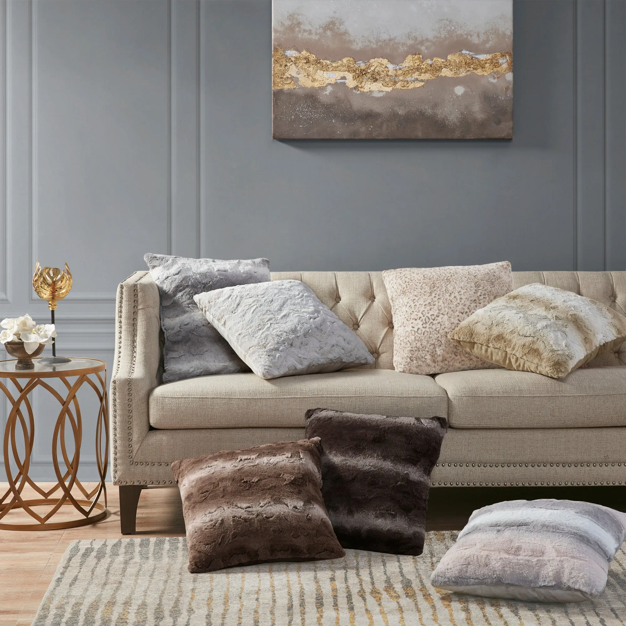 Marselle Faux Fur Square Pillow Brown