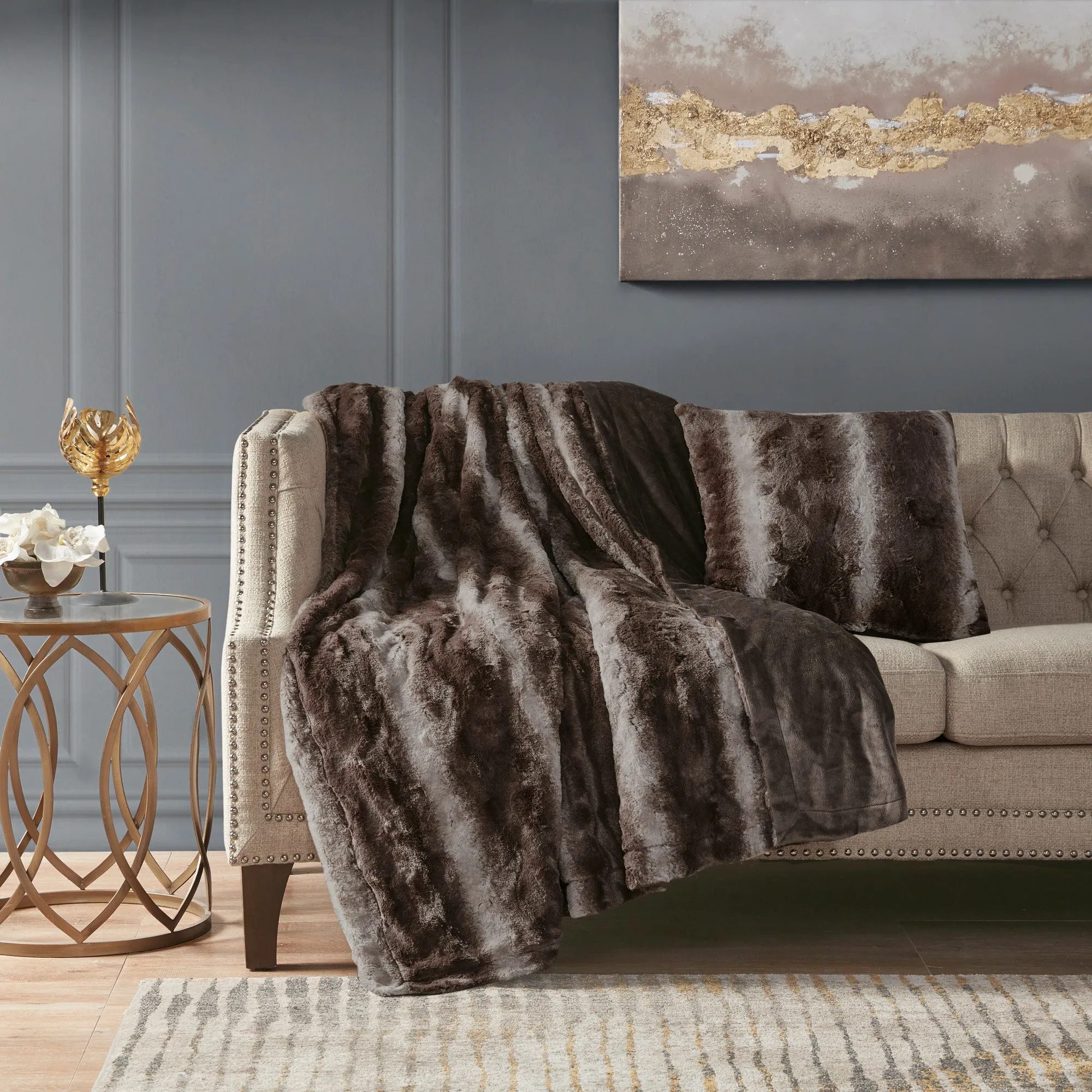 Marselle Faux Fur Square Pillow Brown