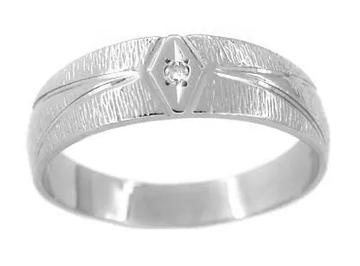 Men's Bark Finish Diamond Wedding Band Ring in 14 Karat White Gold