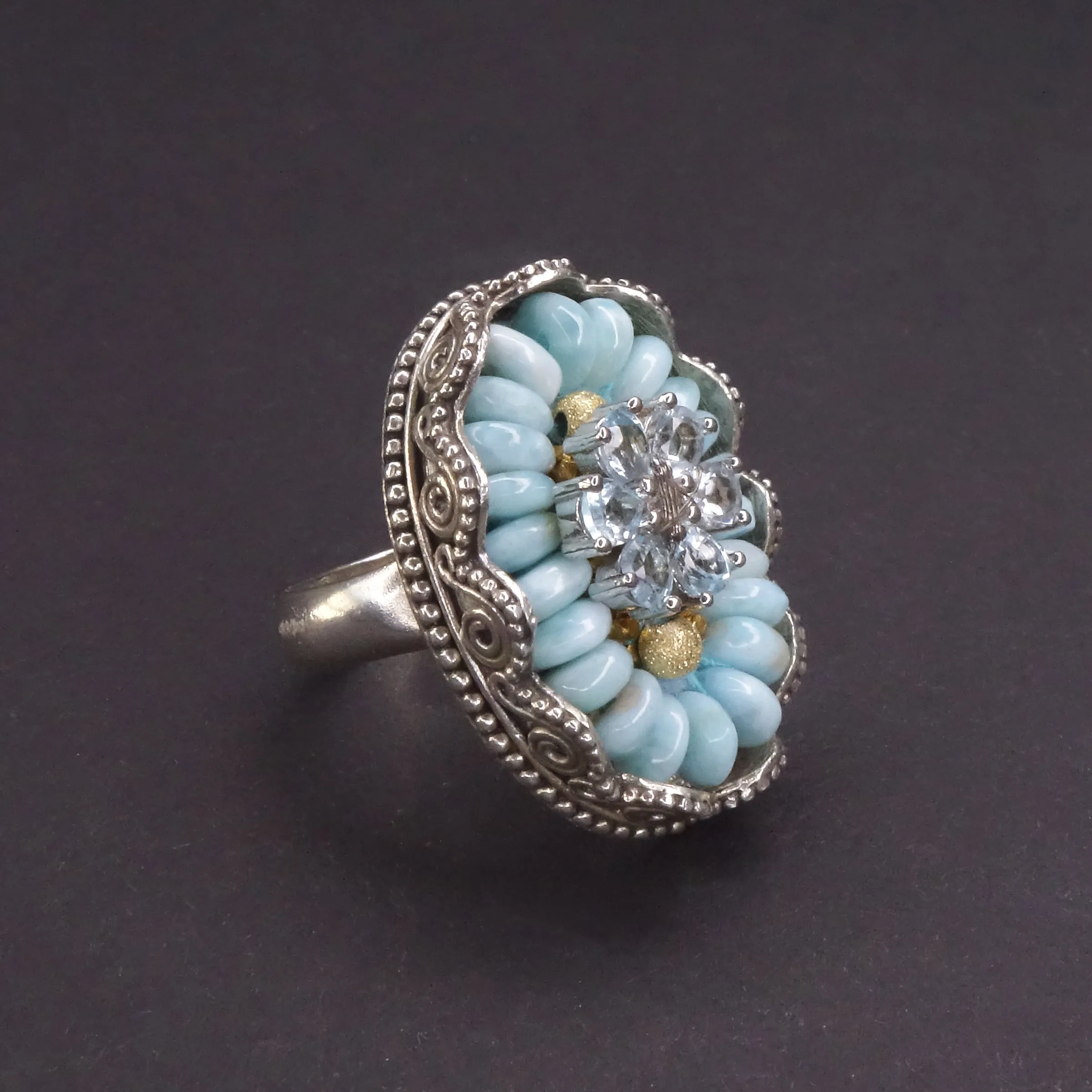 Mermaids Aren't the Only Ones Who Splash: larimar   aquamarine mosaic ring