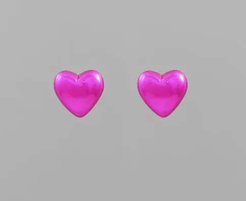 Metallic Puffy Heart Stud Earrings Fuchsia