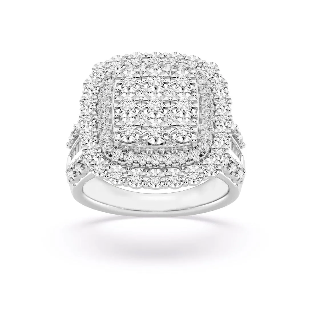 Miracle Surround Fancy Halo Ring with 1.00ct of Diamonds in Sterling Silver