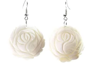 Mother of Pearl Carved Rose Earrings