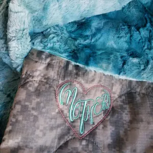 Mother's Day Heart ACU/UCP Camo Pattern Weighted Woobie Blanket with Spearmint Faux Fur