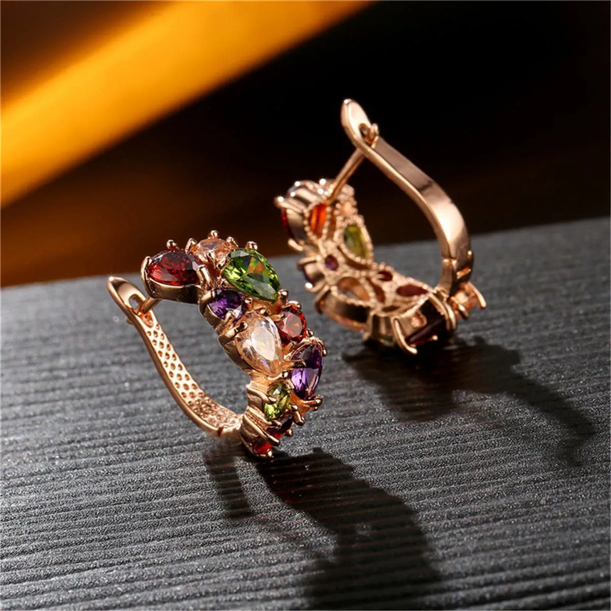 Multicolor Crystal & 18K Rose Gold-Plated Huggie Earrings