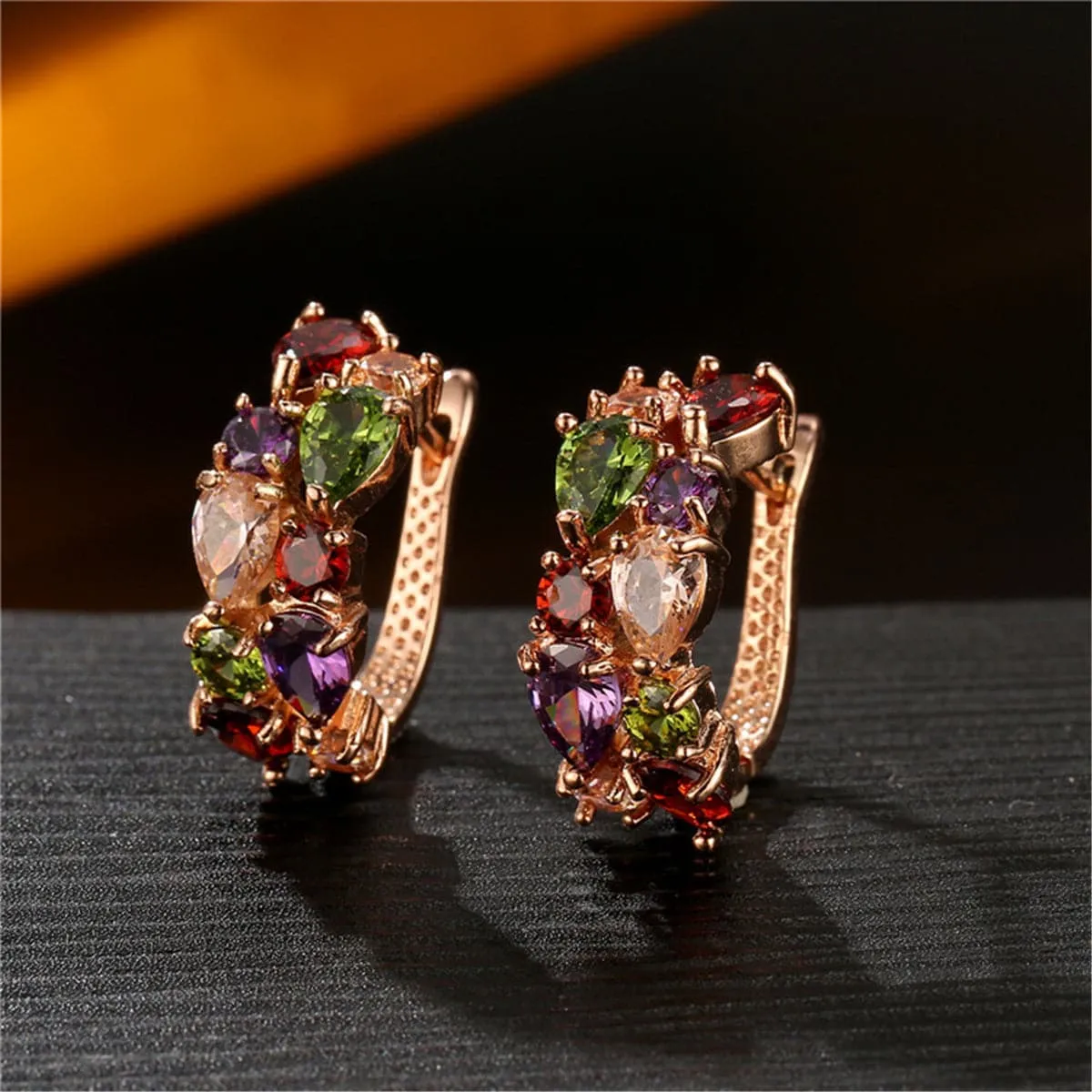 Multicolor Crystal & 18K Rose Gold-Plated Huggie Earrings