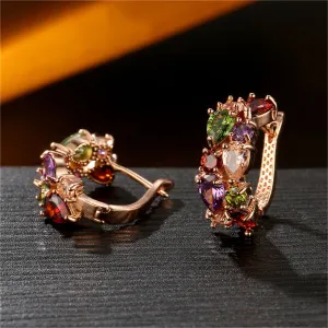 Multicolor Crystal & 18K Rose Gold-Plated Huggie Earrings