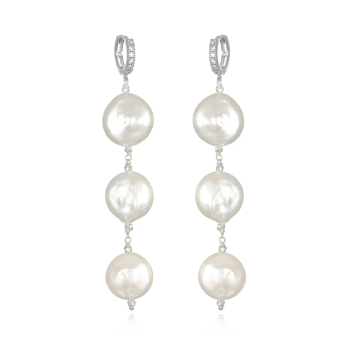 New!  Freshwater Pearl Coin Sparkle Huggies