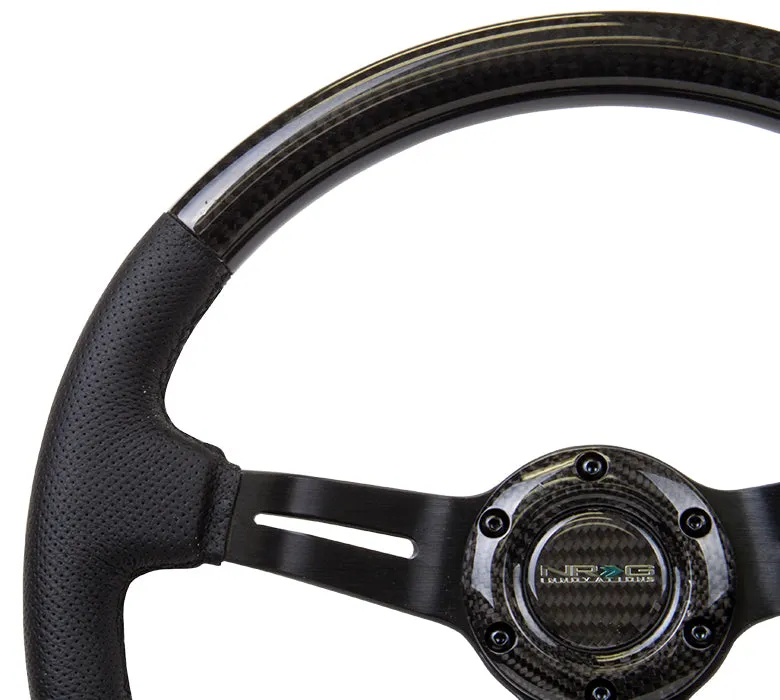 NRG ST-010CFBS 350mm 1.5" Deep Black Stitching Carbon Fiber Steering Wheel with Leather Accent