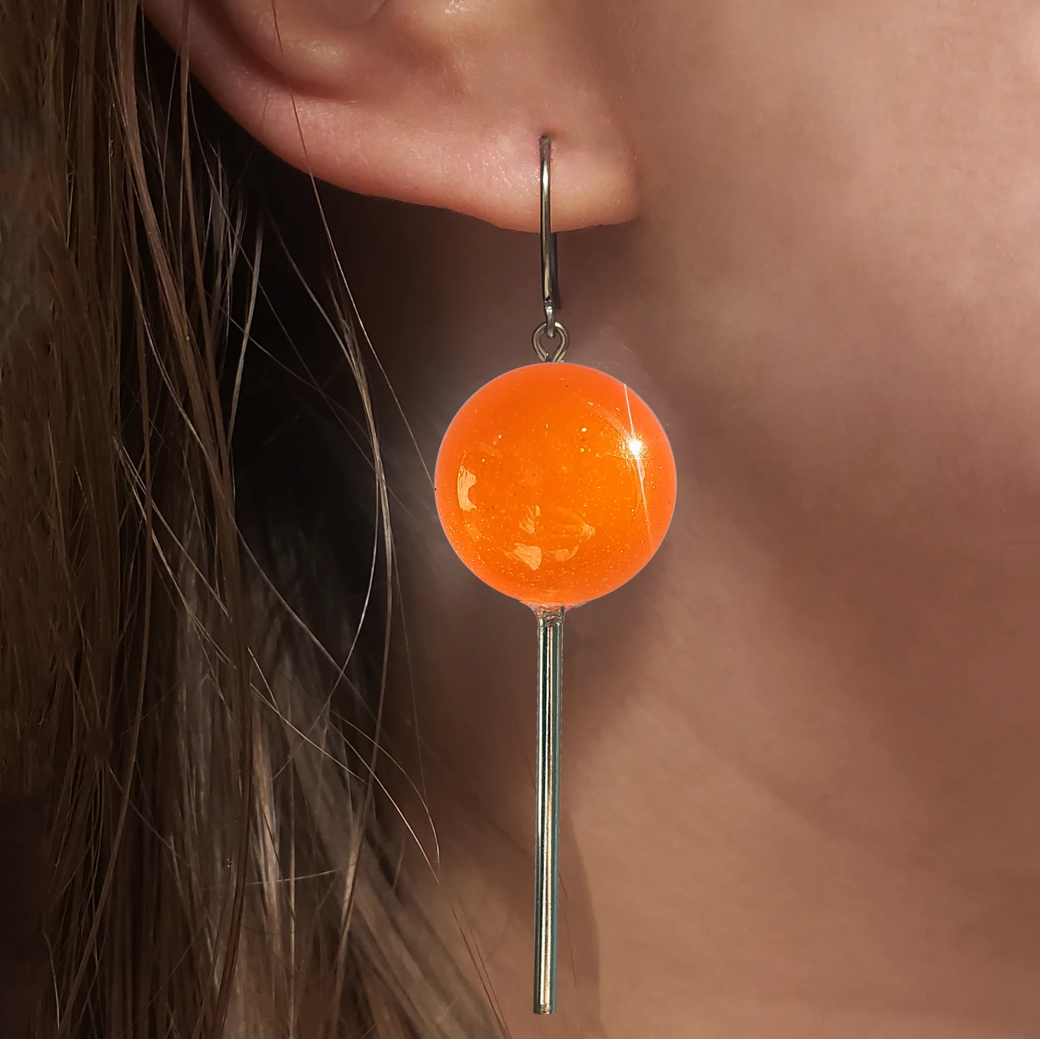 ORANGE SODA JAWBREAKER LOLLIPOP EARRINGS