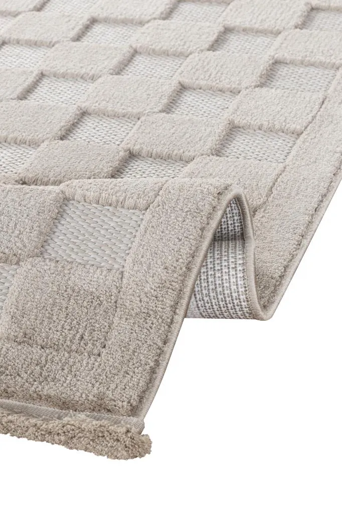 Orion Geometric and Embossed Patterned Beige Area Rug 4212