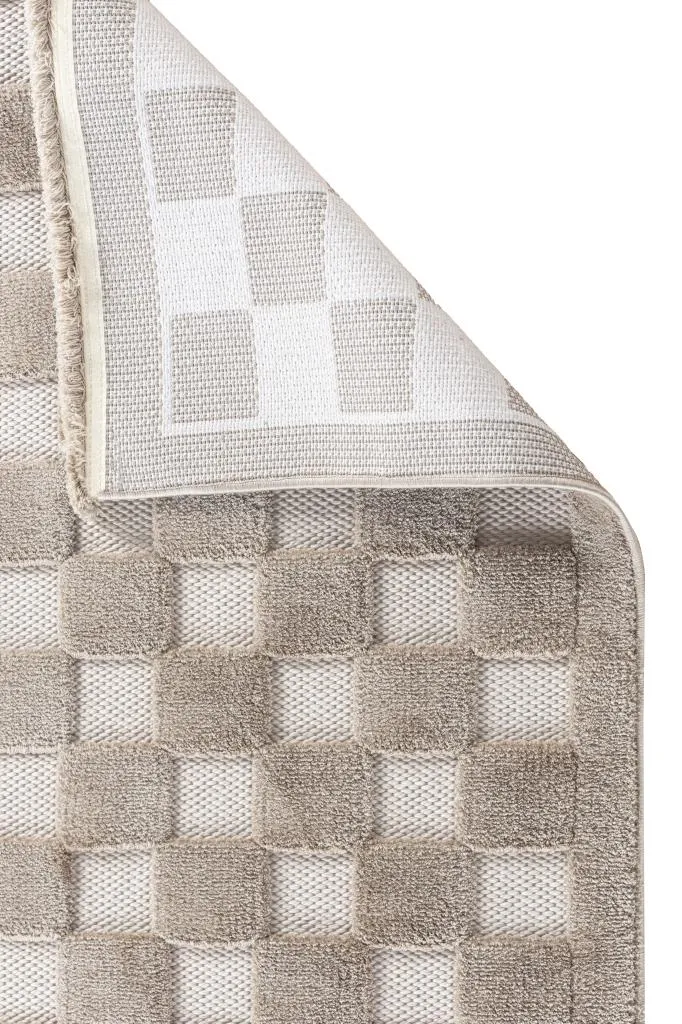 Orion Geometric and Embossed Patterned Beige Area Rug 4212