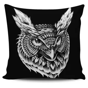 ORNATE OWL HEAD PILLOW COVER - BLACK