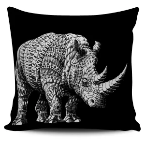 ORNATE RHINO PILLOW COVER - BLACK