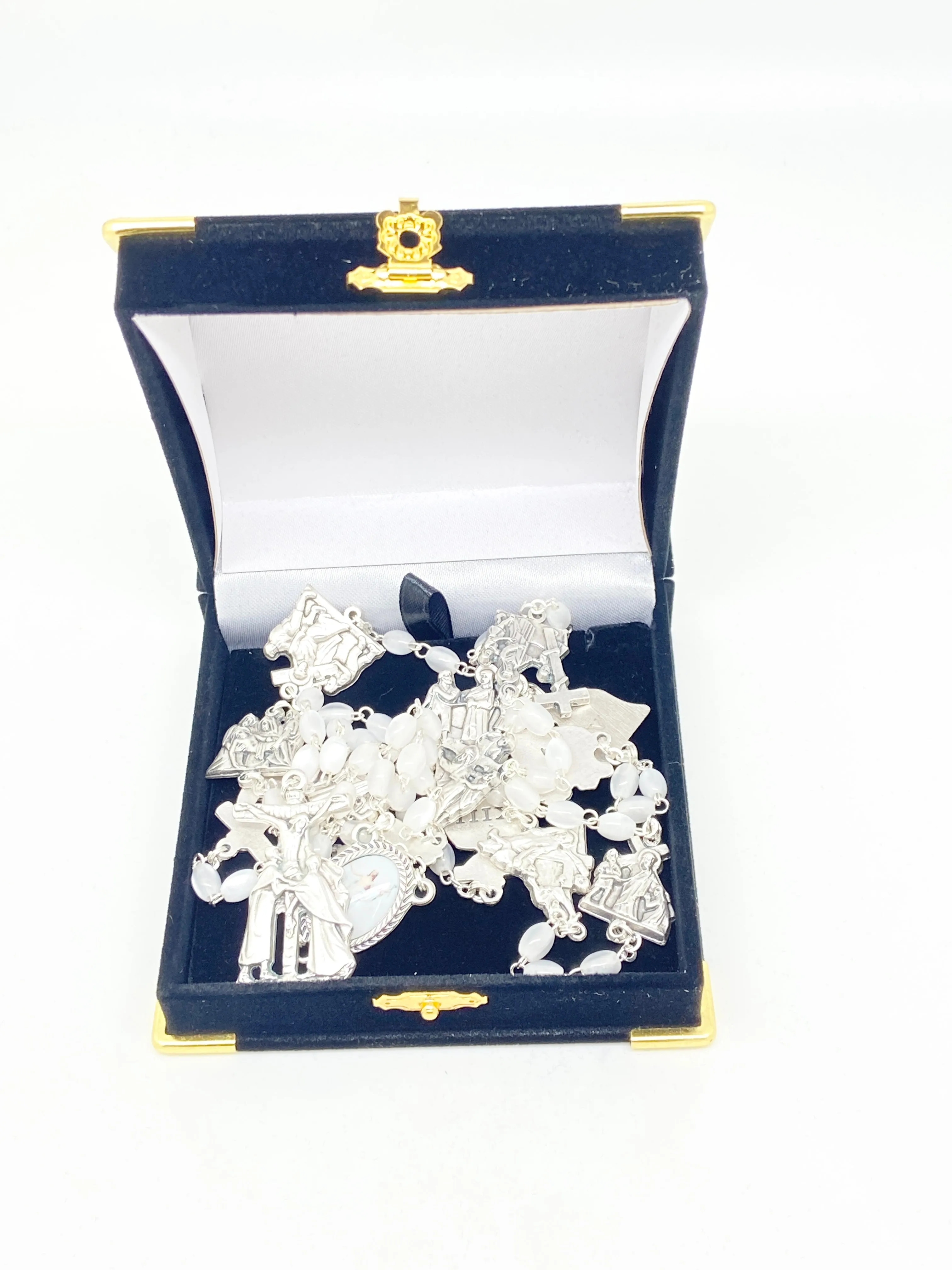 Oval Faux Mother of Pearl Bead 15 Stations of the Cross Rosary
