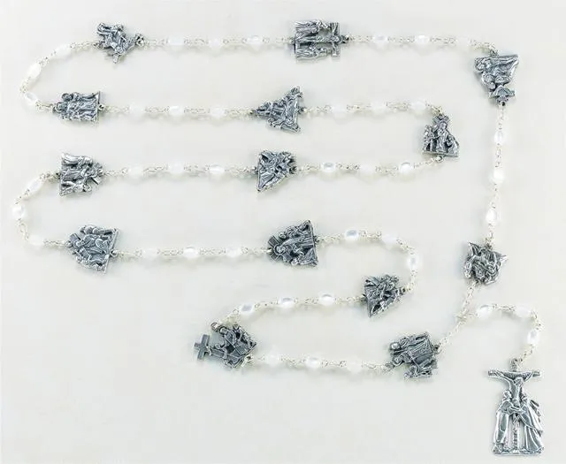 Oval Faux Mother of Pearl Bead 15 Stations of the Cross Rosary