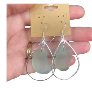 Oval Hoops Sea Glass Earrings in Light Blue