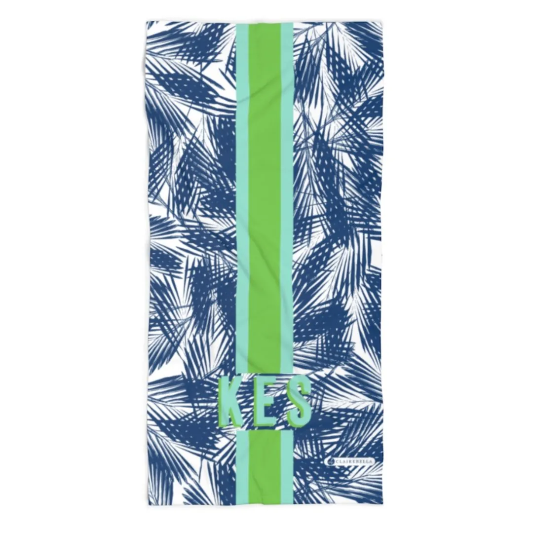 Palm Leaves Navy Beach Towel