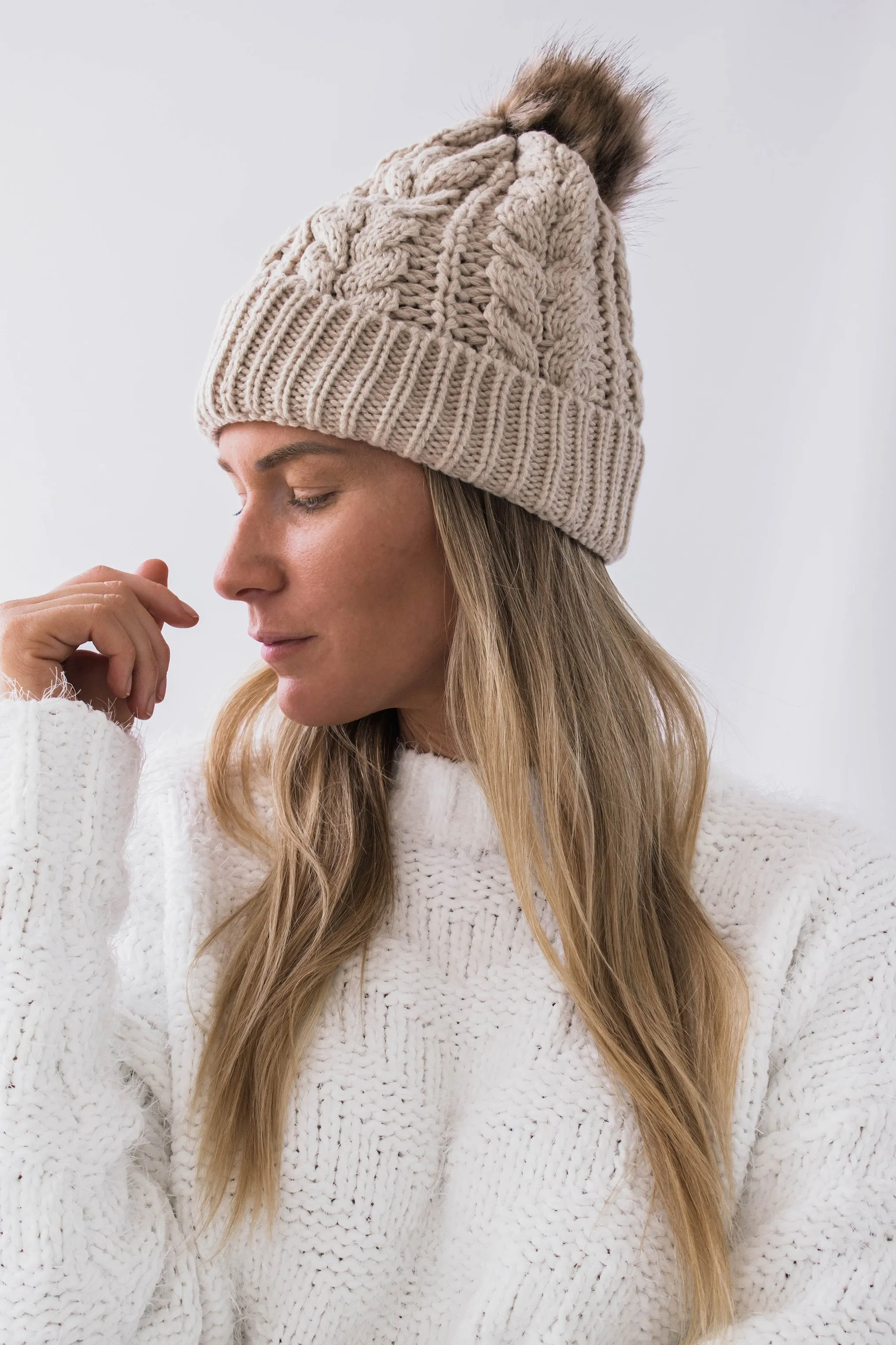 Palmer Cable Knit Beanie - Khaki