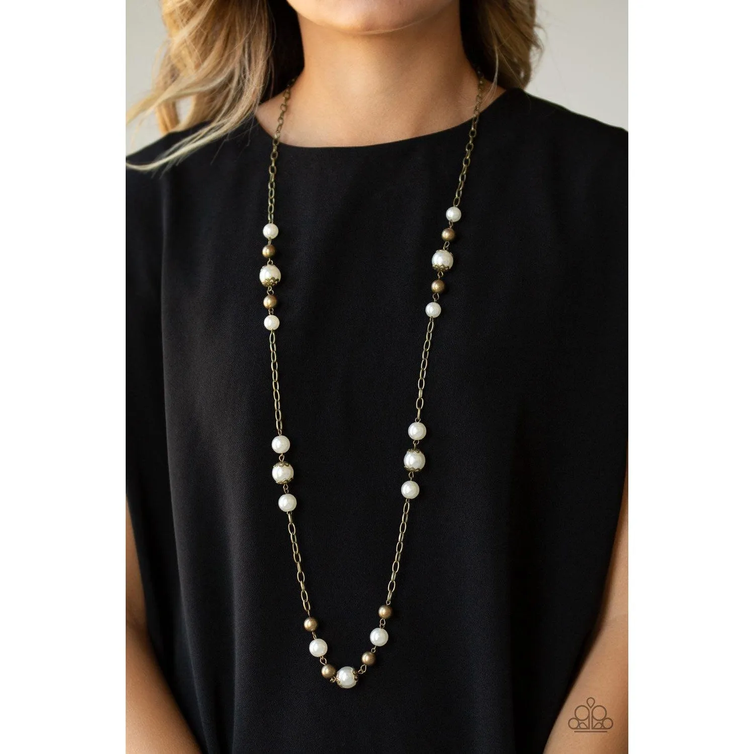 Paparazzi Wall Street Waltz Brass Necklace & Earrings Set
