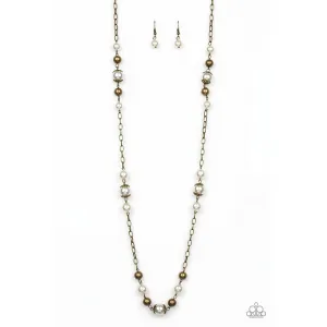 Paparazzi Wall Street Waltz Brass Necklace & Earrings Set