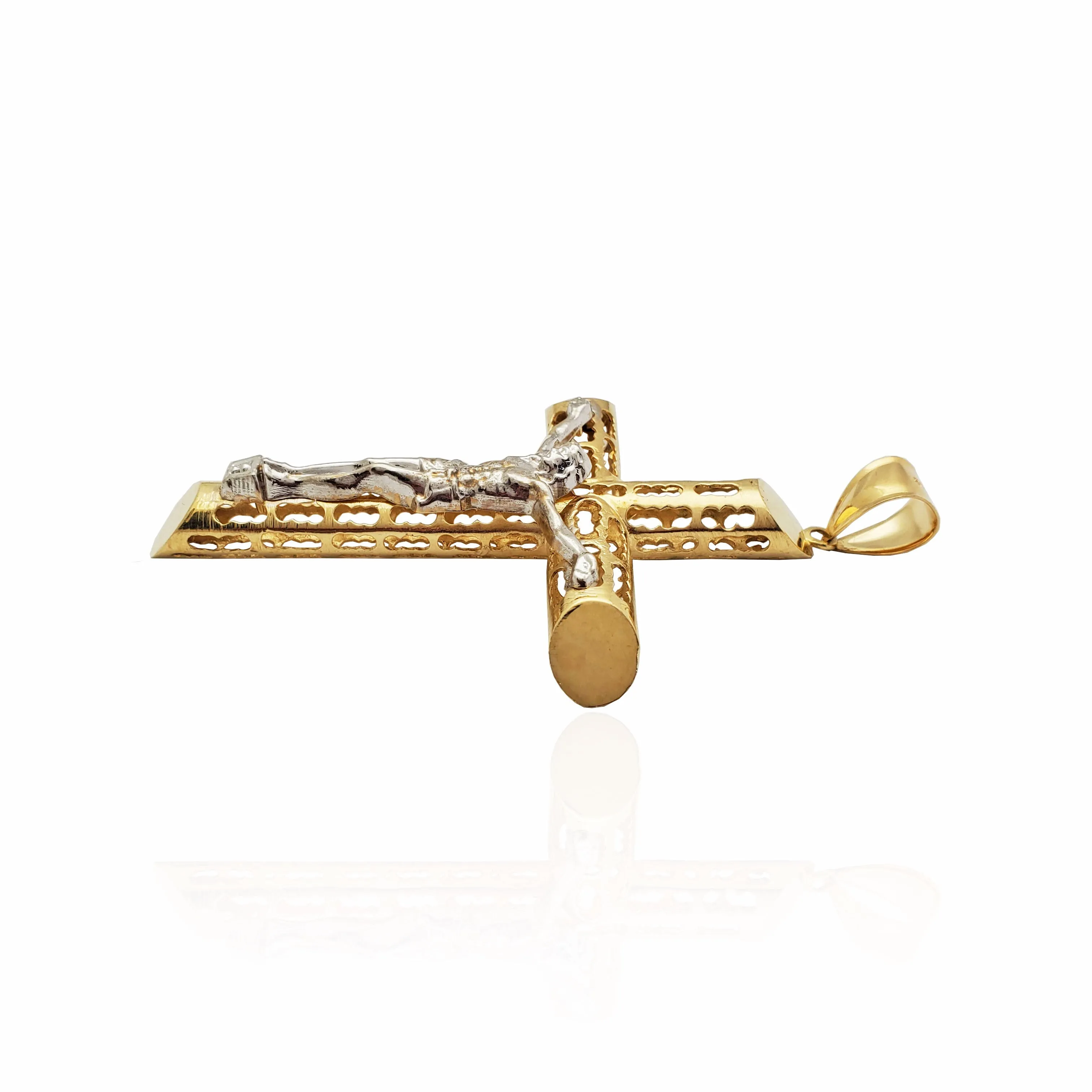 Patterned Tube Crucifix Pendant 14K