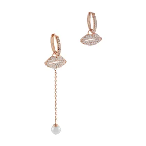 Pavé Lip X Pearl Drop Huggie Earring