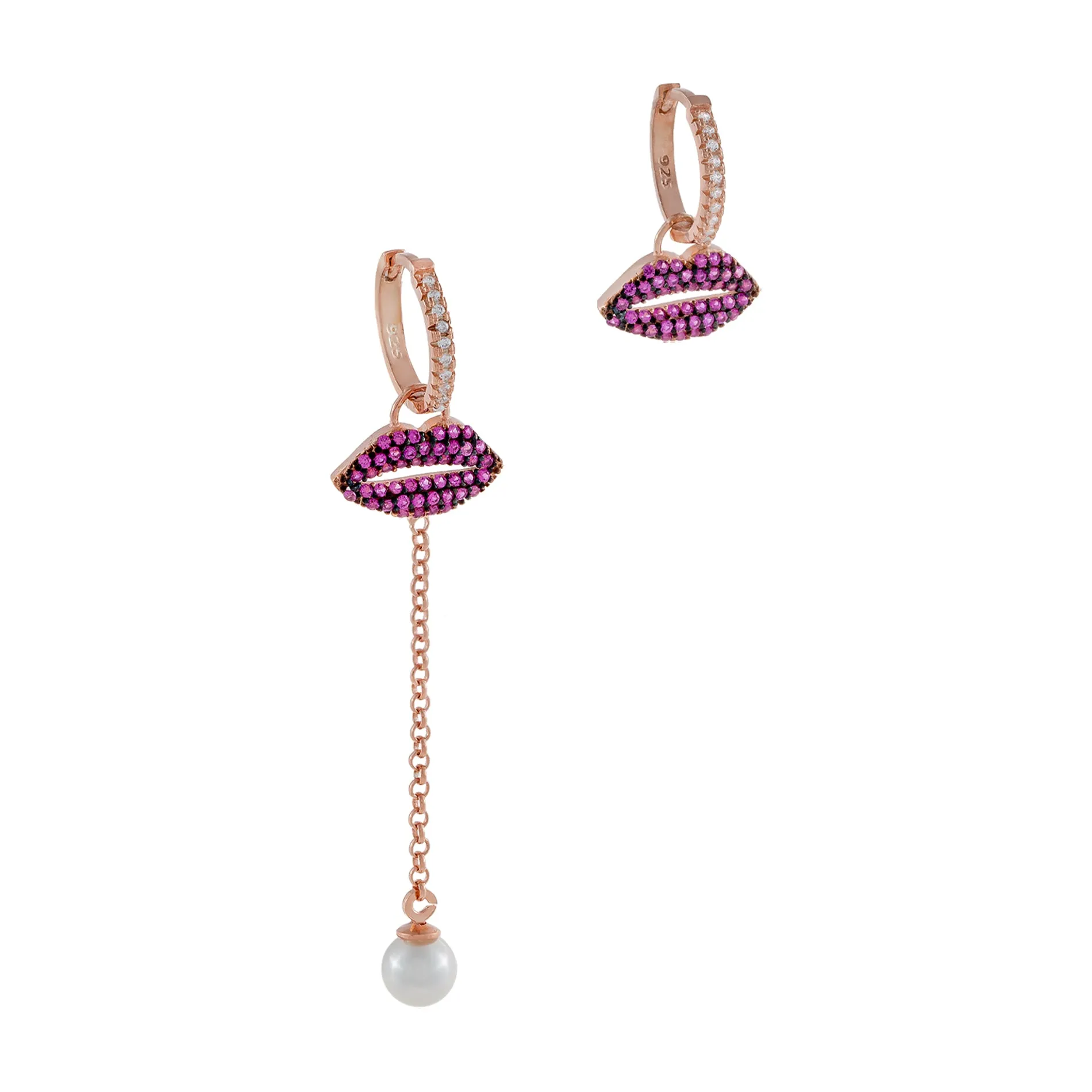 Pavé Lip X Pearl Drop Huggie Earring