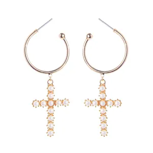 Pearl & 18K Gold-Plated Cross Huggie Earrings