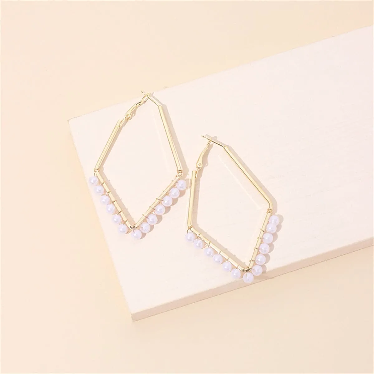 Pearl & 18K Gold-Plated Rhombus Hoop Earrings