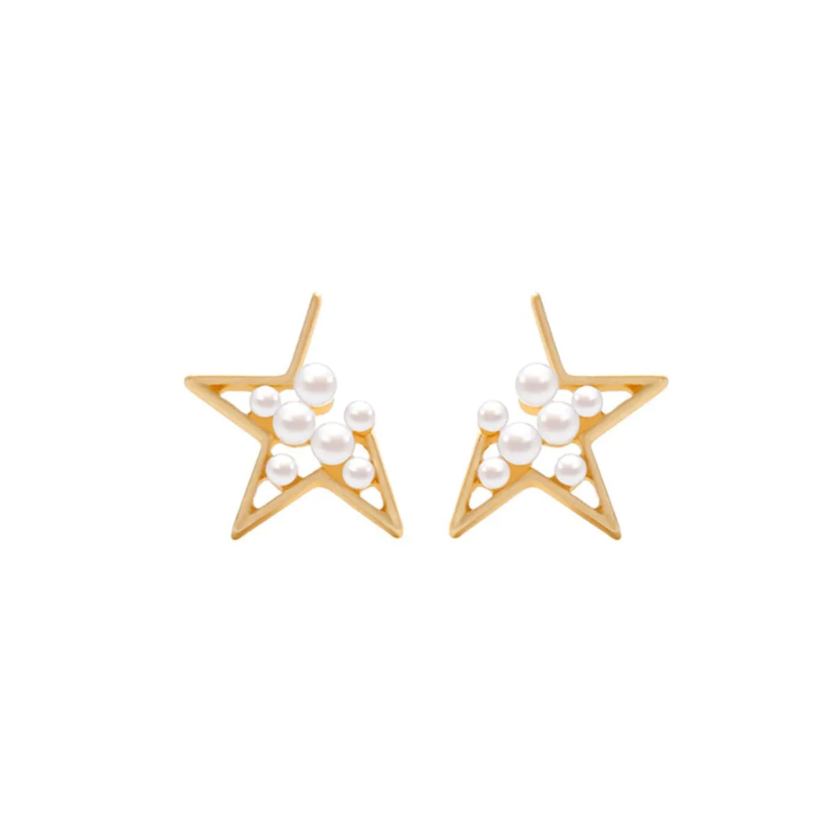 Pearl & 18K Gold-Plated Star Filigree Stud Earrings