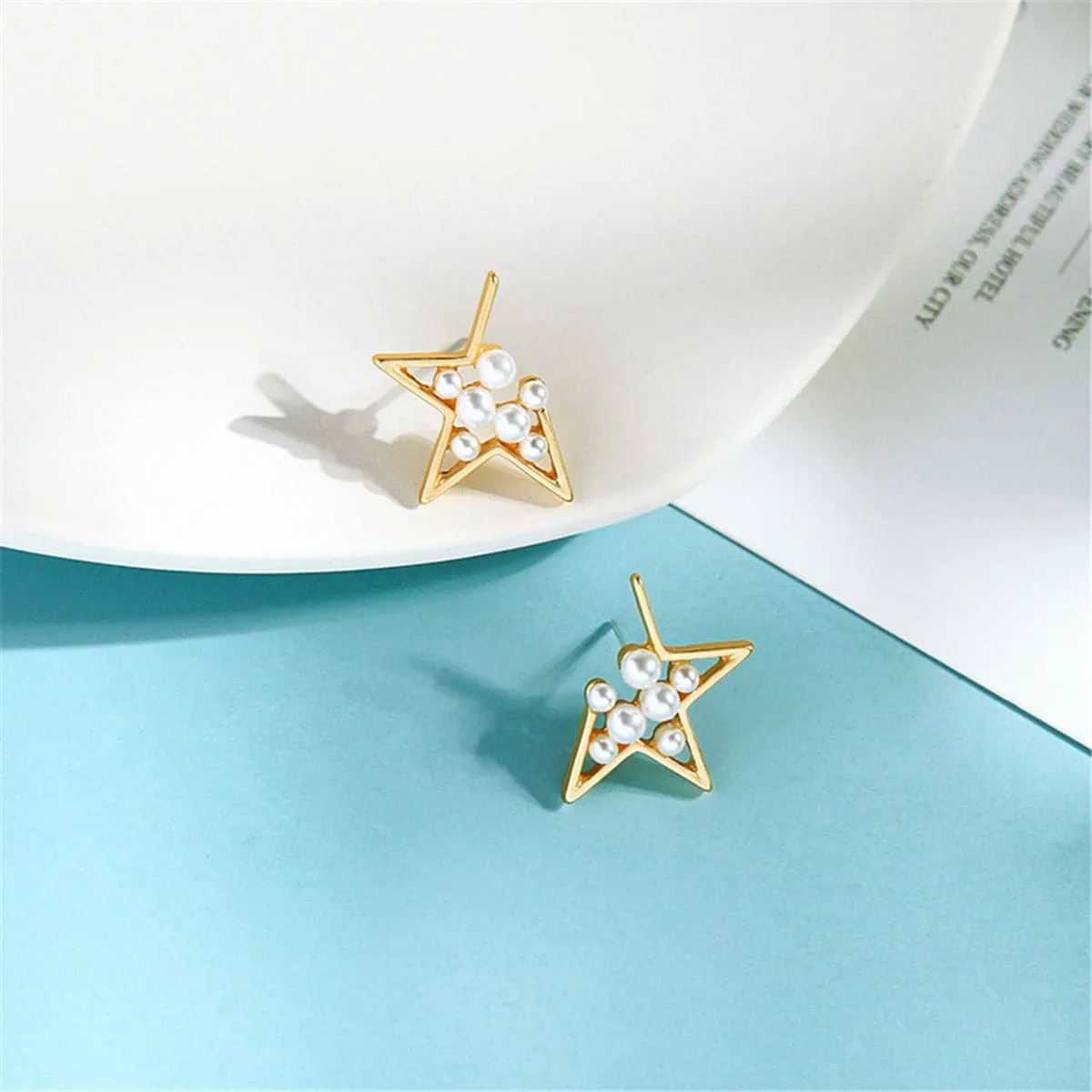 Pearl & 18K Gold-Plated Star Filigree Stud Earrings