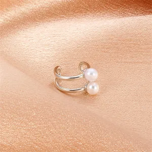 Pearl & Silver-Plated Layered Ear Cuffs