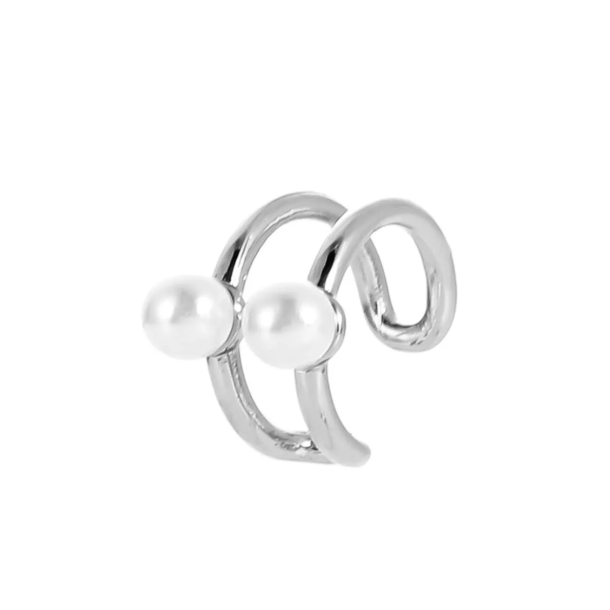 Pearl & Silver-Plated Layered Ear Cuffs