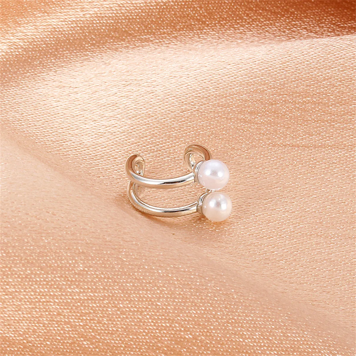 Pearl & Silver-Plated Layered Ear Cuffs
