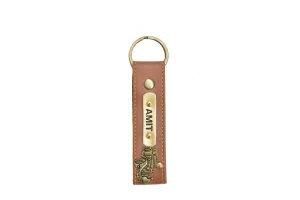 Personalized Stylish Vegan Leather Keychain - Tan