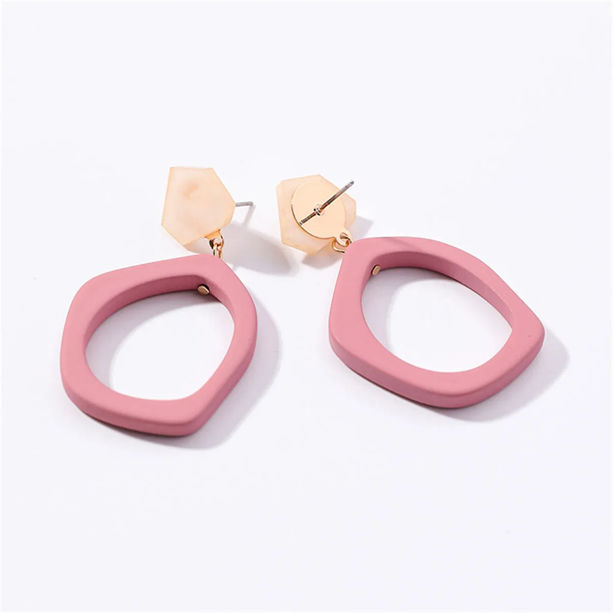 Pink Acrylic & 18K Gold-Plated Open Geometric Drop Earrings