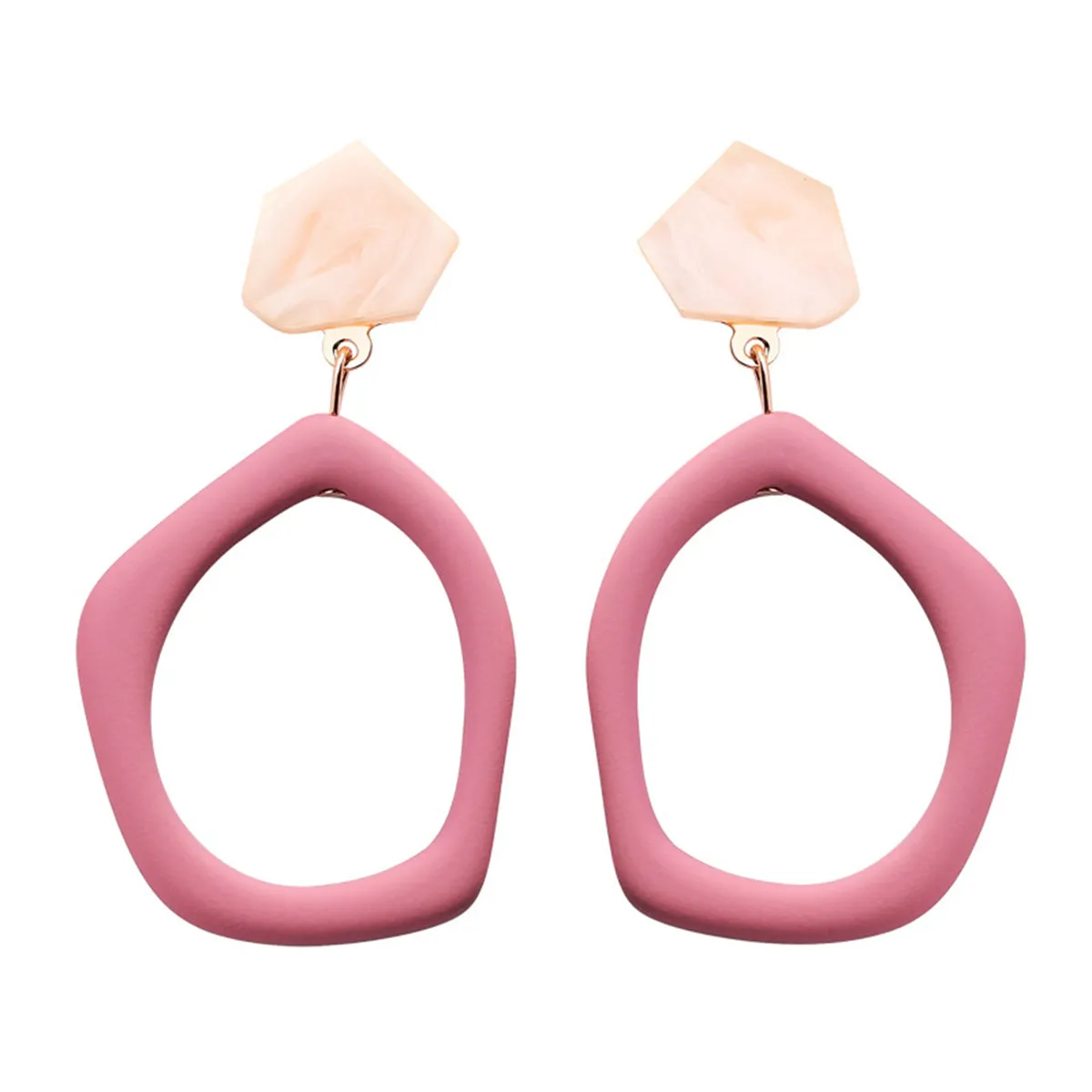 Pink Acrylic & 18K Gold-Plated Open Geometric Drop Earrings