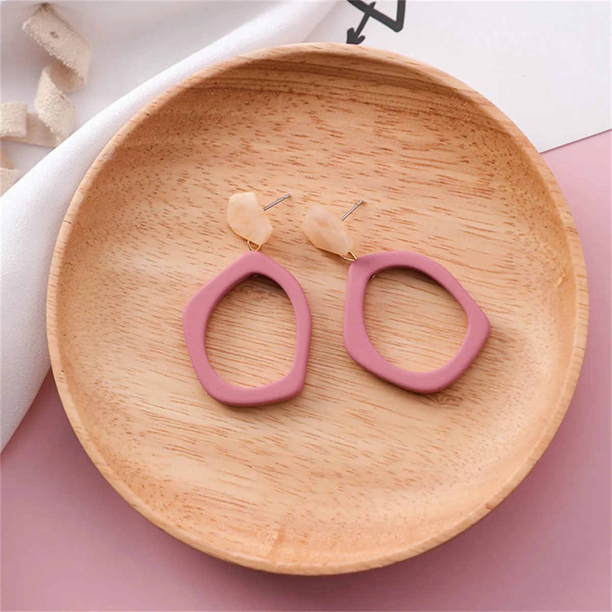 Pink Acrylic & 18K Gold-Plated Open Geometric Drop Earrings