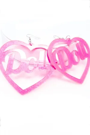Pink Acrylic Glitter Doll Earrings