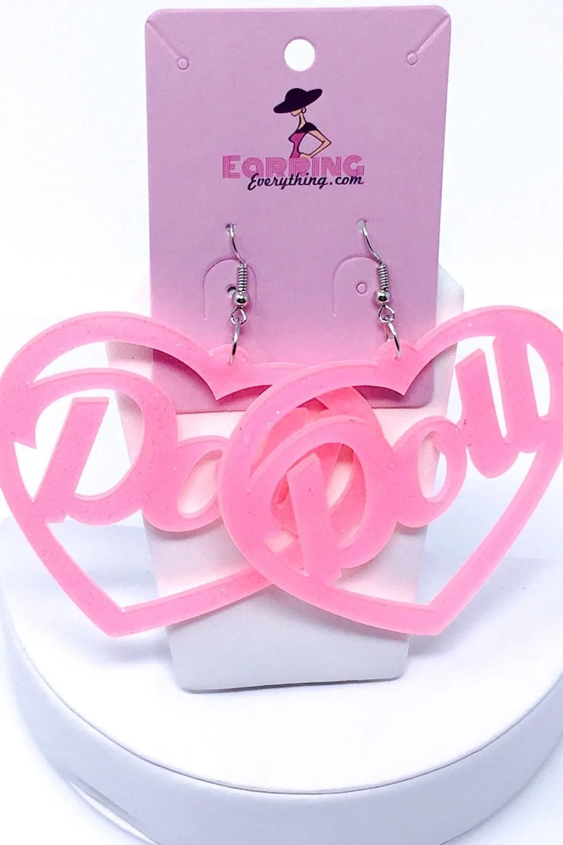 Pink Acrylic Glitter Doll Earrings