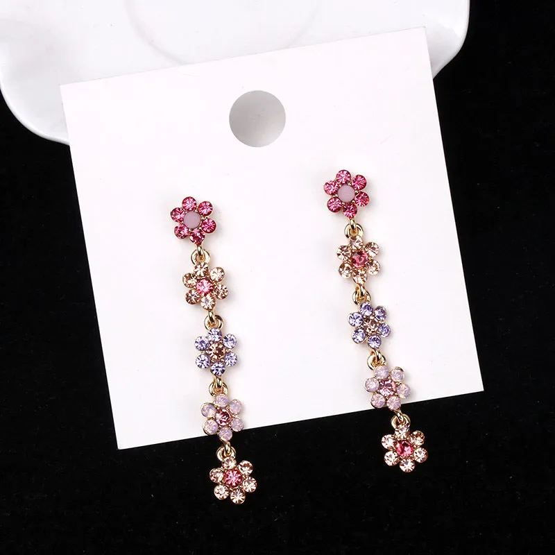 Pink Cubic Zirconia & 18K Gold-Plated Floral Drop Earrings